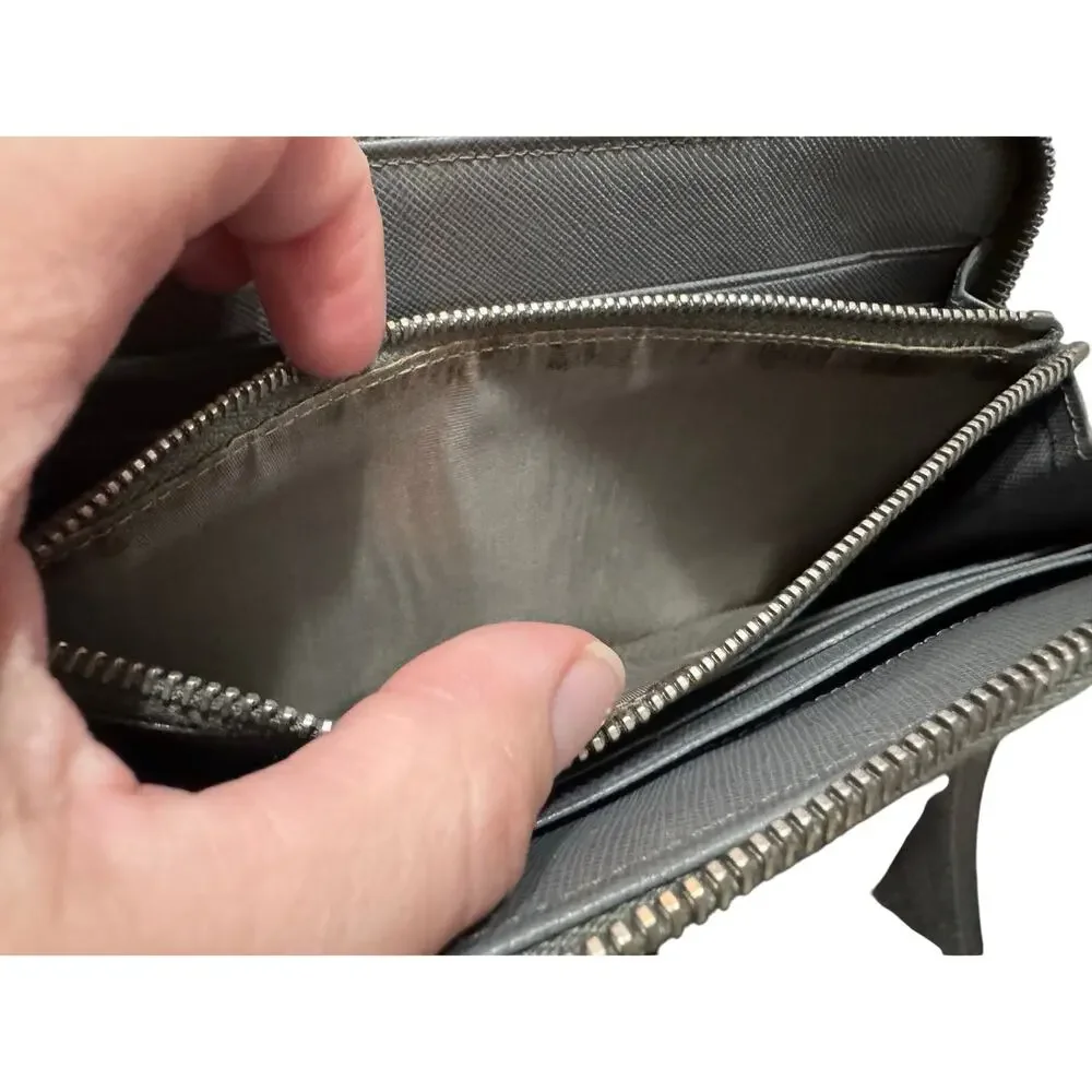 Auth Prada Grey Saffiano Leather Double Zip Travel Organizer Wallet Large - Picture 13 of 16